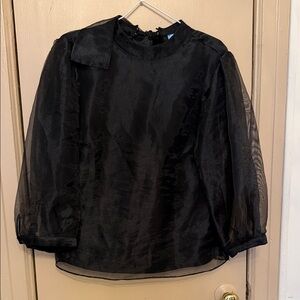 CeCe Black Sheer Puff-Sleeve Blouse